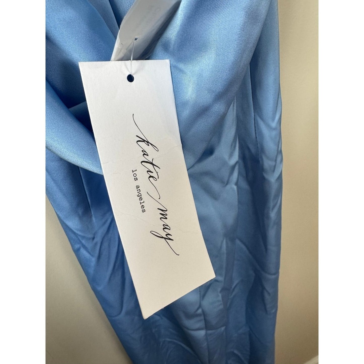 Katie May Los Angeles Blue Satin Cowl Neck Maxi Gown Dress NWT Defect
