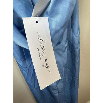 Katie May Los Angeles Blue Satin Cowl Neck Maxi Gown Dress NWT Defect
