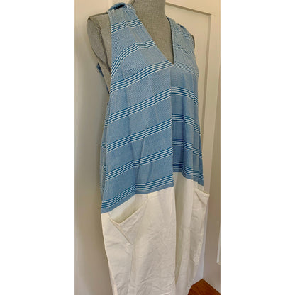 Free People Roadtripping Midi Dress Blue Combo Size XS V-Neck Sleeveless Cotton