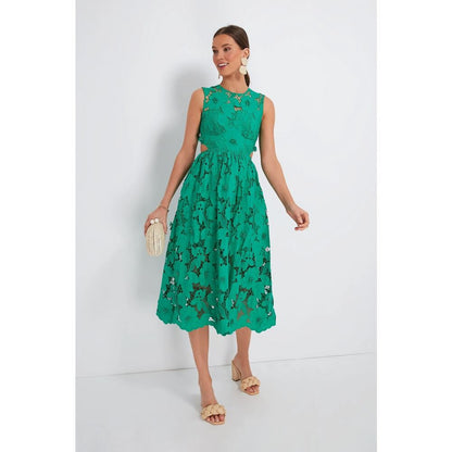 Self Portrait 3D Cotton Lace Midi‎ Dress Green Size 2