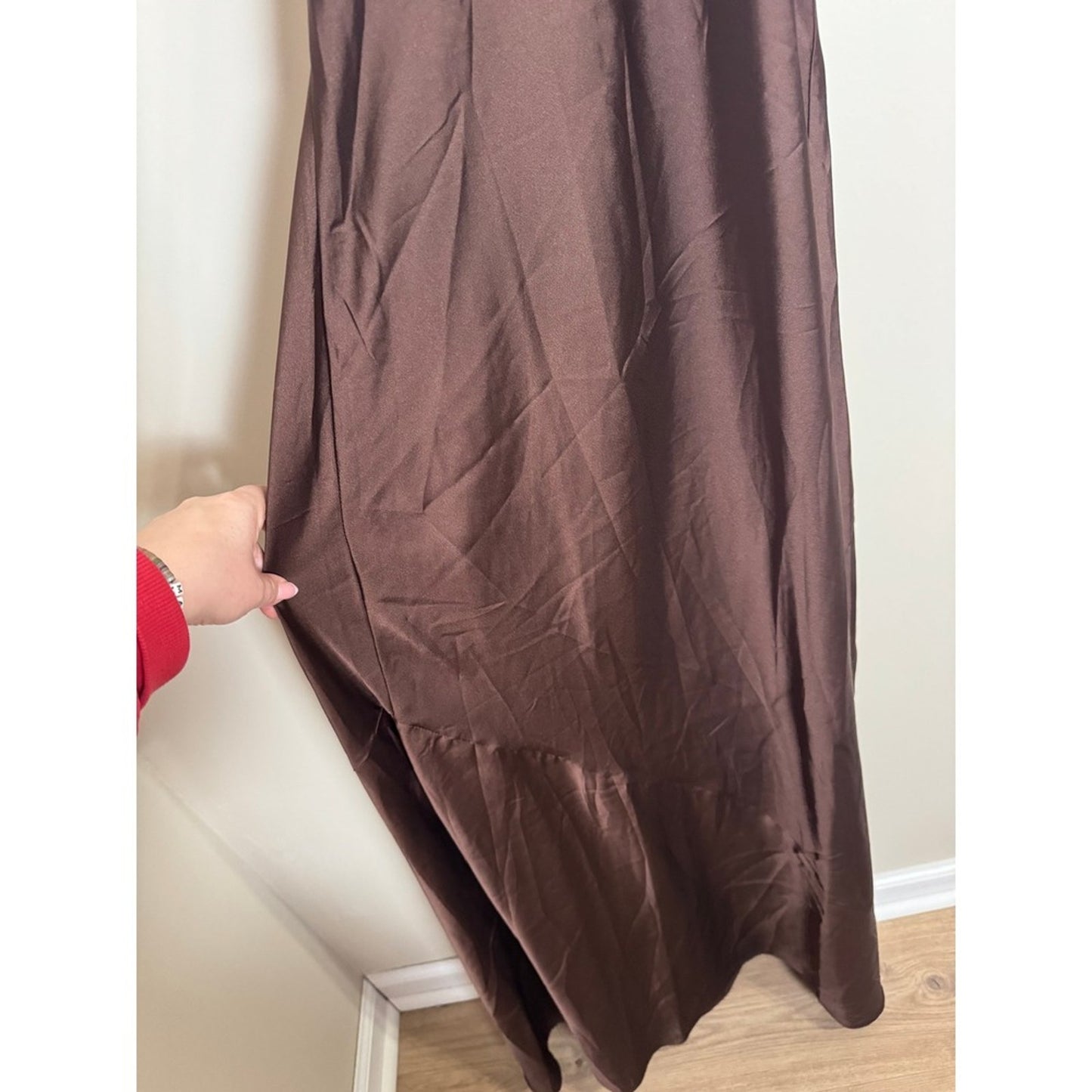 Show Me Your Mumu Brown Satin Halter Maxi Dress Open Back Evening Gown Espresso