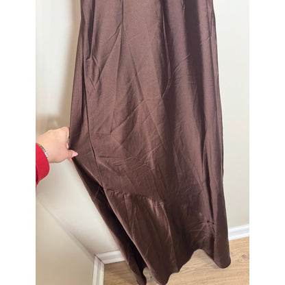 Show Me Your Mumu Brown Satin Halter Maxi Dress Open Back Evening Gown Espresso
