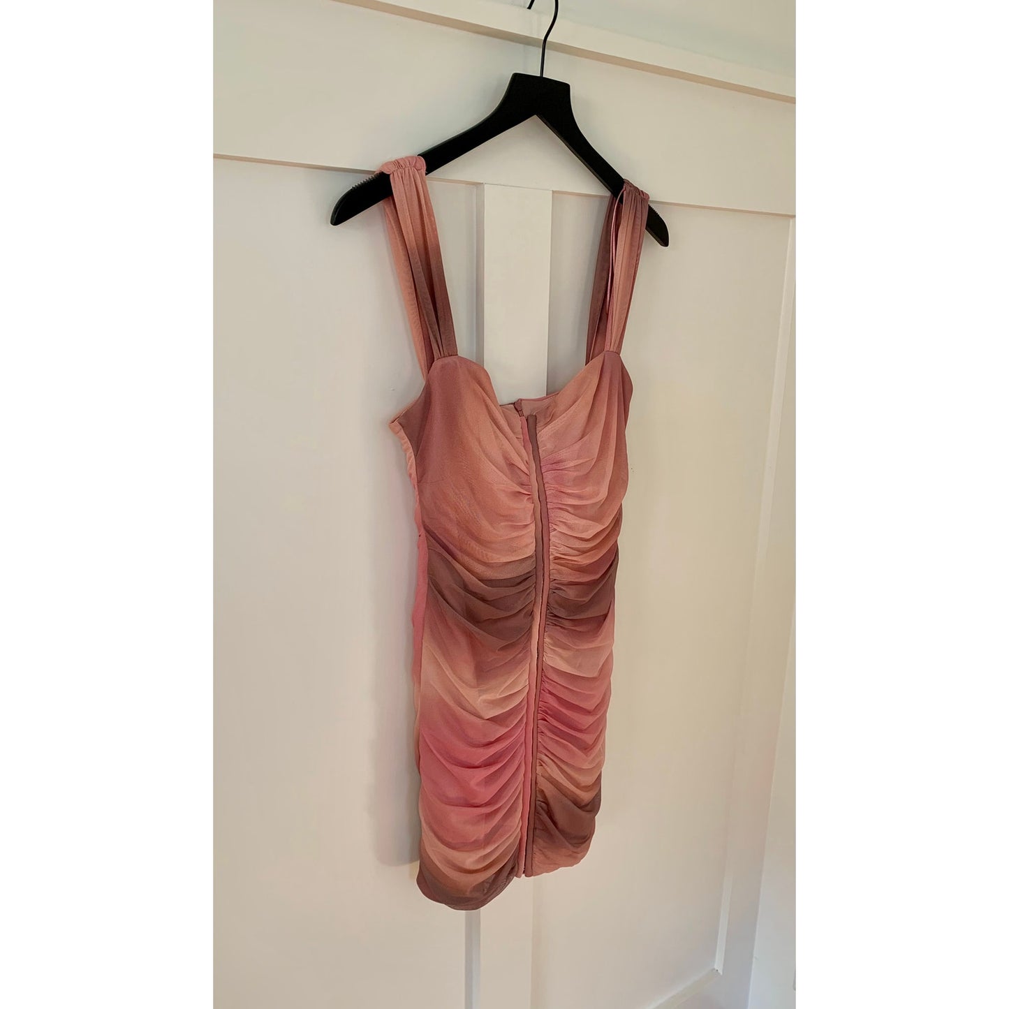 Zara Patterned Tulle Mini Dress in Mauve Ombre Large Sleeveless Lined Party