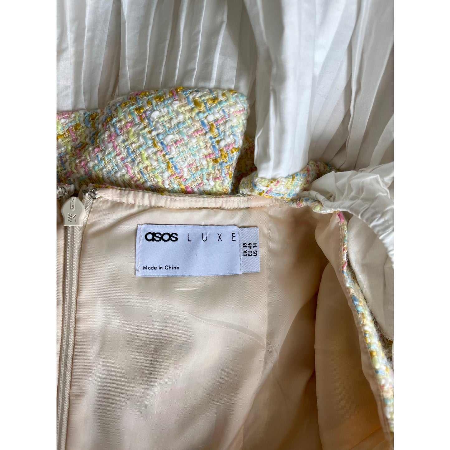 NEW ASOS Luxe Boucle Mini Dress With Cotton Poplin Tiered Skirt Size 14