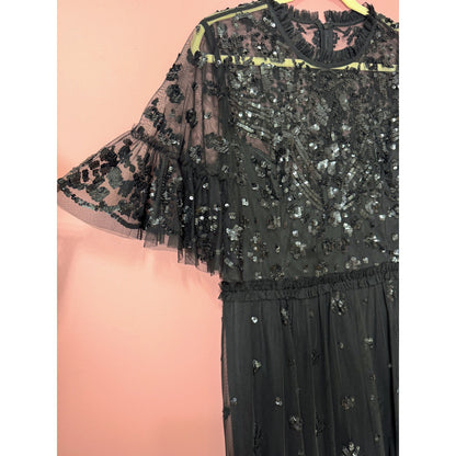 Mac Duggal Black Sequin High Neck Mini Dress Size 12 STYLE 9143