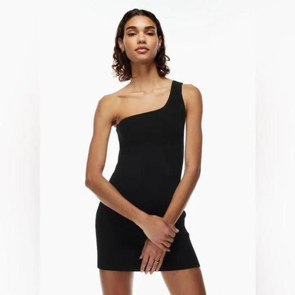 Babaton Aritzia Sculpt Knit One-Shoulder Mini Dress Black Size Small