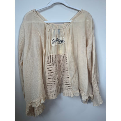 Jade Gypsy Boho Crochet Lace Gauze Peasant Blouse Bell Sleeve Cream Top Womens