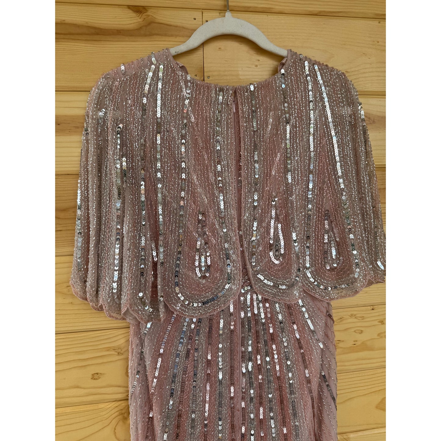 Mac Duggal Pink Sequined V Neck Cape Sleeve Gown Size 4 Style 93583