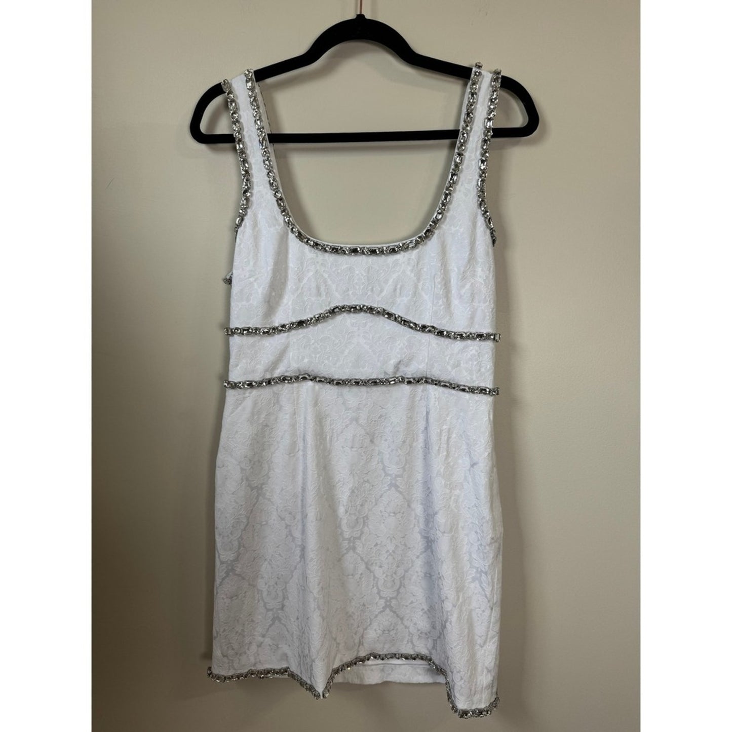 Show Me Your Mumu White Damask Jacquard Crystal Trim Mini Dress Medium Bridal