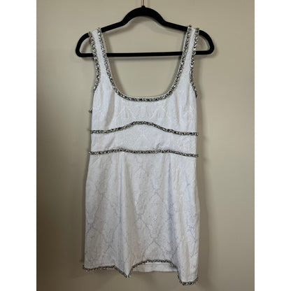 Show Me Your Mumu White Damask Jacquard Crystal Trim Mini Dress Medium Bridal