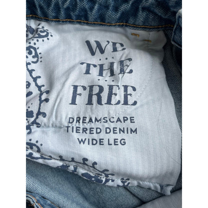 NEW Free People Dreamscape Tiered Denim Wide Leg Jeans Blue Size 31 Short
