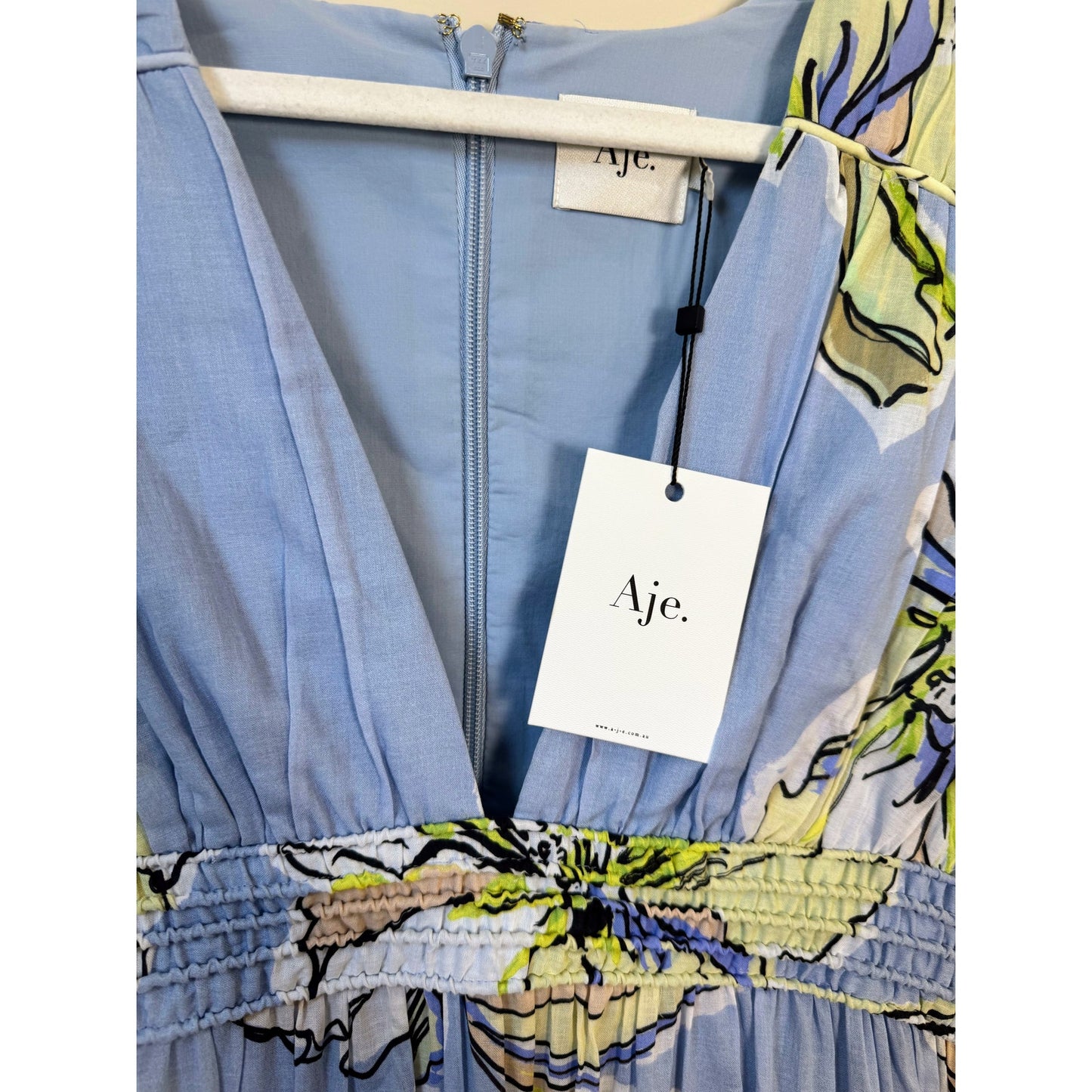 NEW NWT Aje. Romantica Voille Maxi Dress Size US 8 Blue Hibiscus