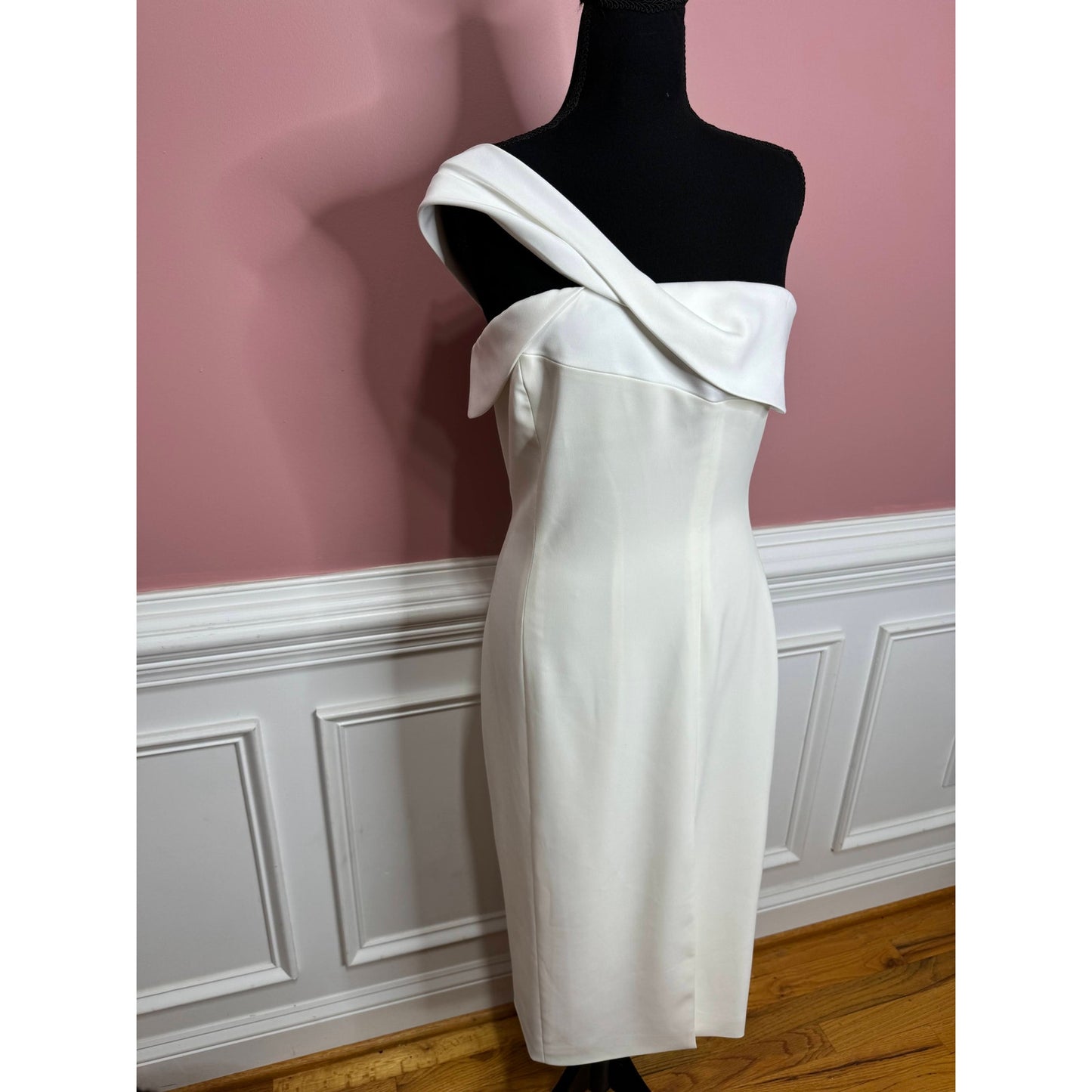 Jay Godfrey One Shoulder Midi Pencil Dress in White Size 6 Side Slit Wedding