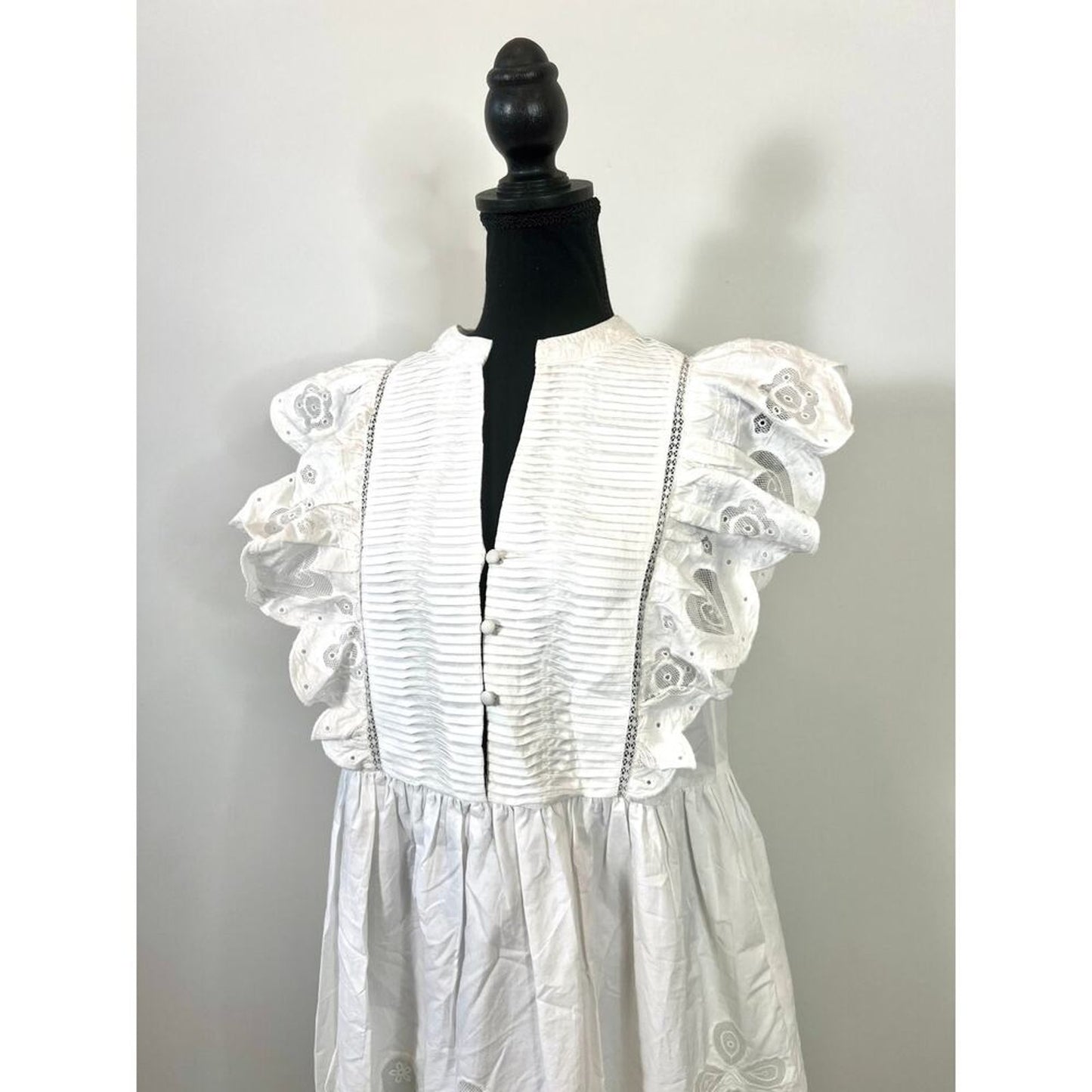 SEA White Jeanetta Eyelet Mini Dress in White‎ Size XS Lace Lined Cotton Party