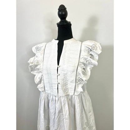 SEA White Jeanetta Eyelet Mini Dress in White‎ Size XS Lace Lined Cotton Party