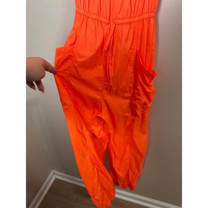 Free People FP Movement Tropic Sport One Piece Jumpsuit Neon Orange Cargo Small