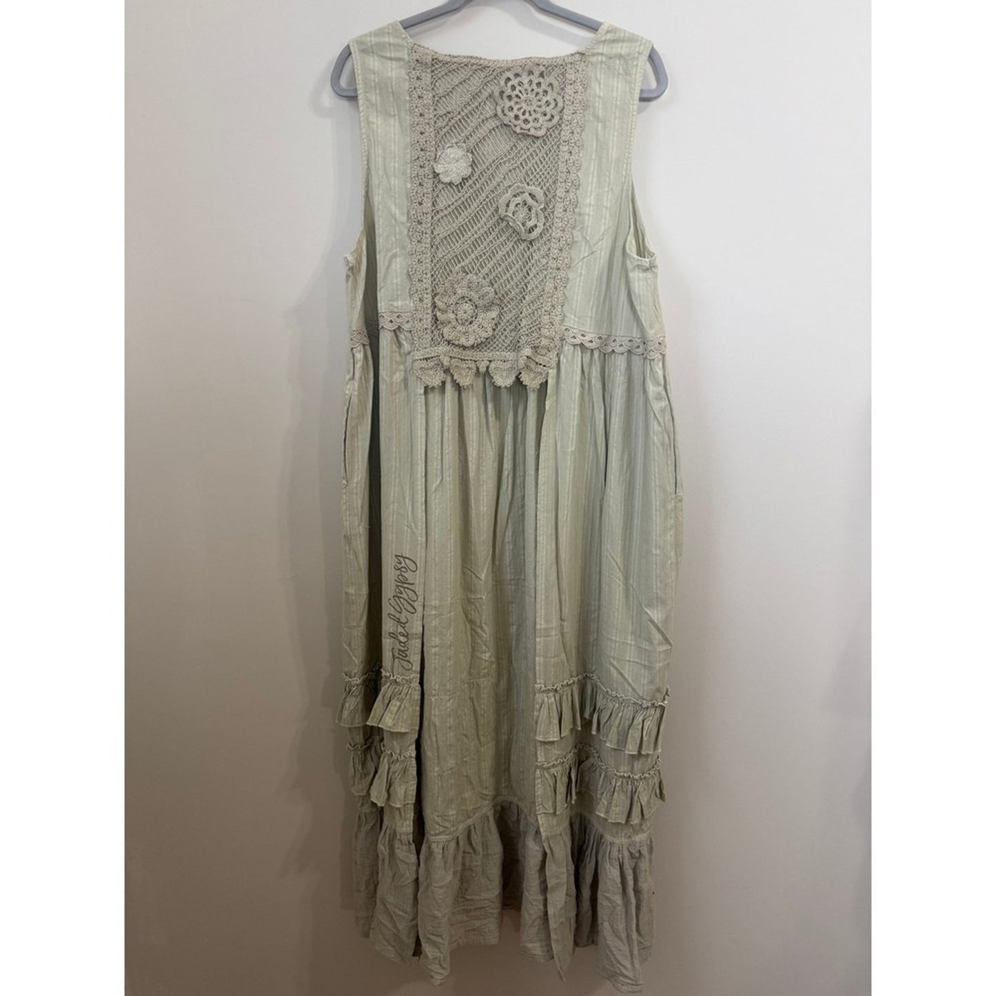 Jaded Gypsy Striped Crochet Lace Ruffle Tiered Duster One Size