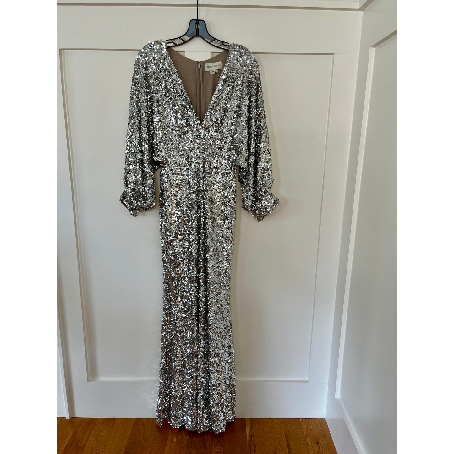 Sachin & Babi Sequin Gabby Silver Gown Size 2