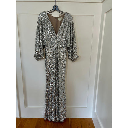 Sachin & Babi Sequin Gabby Silver Gown Size 2