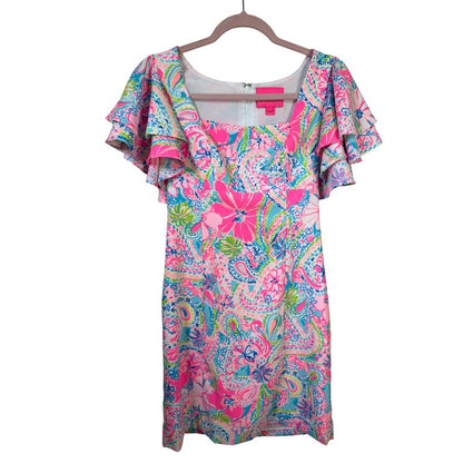 LILLY PULITZER ANNISTON FLUTTER SLEEVE MINI DRESS SIZE 2