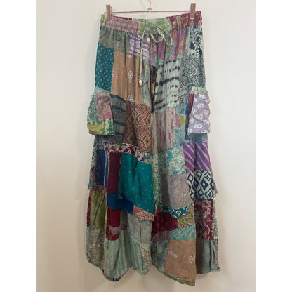 Jaded Gypsy Patchwork Wide Leg Cargo Pants Boho Festival Multi Color One Size