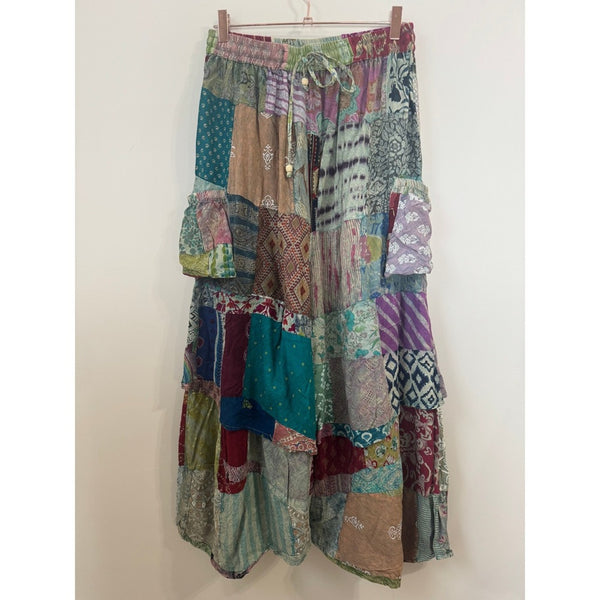 Jaded Gypsy Patchwork Wide Leg Cargo Pants Boho Festival Multi Color One Size