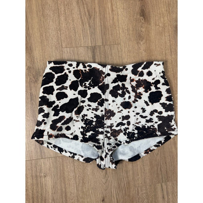 Show Me Your Mumu Cow Print High Waisted Hot Pants Shorts Womens Medium Black