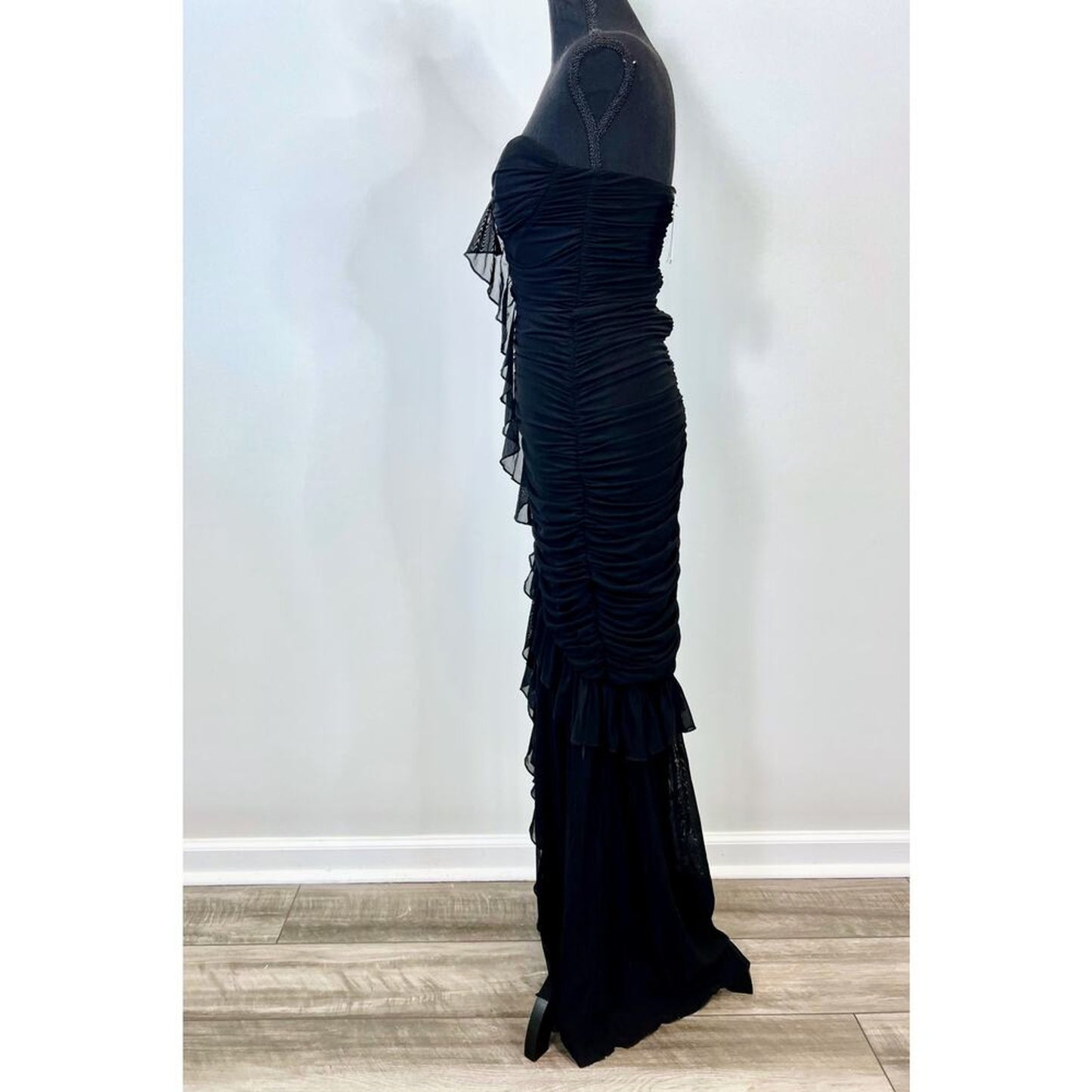 Majorelle Giules Gown in‎ Black Small Maxi Length Strapless Lined Ruffle Party