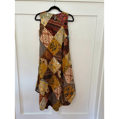 NEW NWT Jaded Gypsy Patchwork Midi Dress High Neck Gold/Brown Size S/M