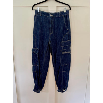 NEW Pilcro Anthropologie Seamed Sport Low-Rise  Cargo Jeans Blue Size 27 Tall