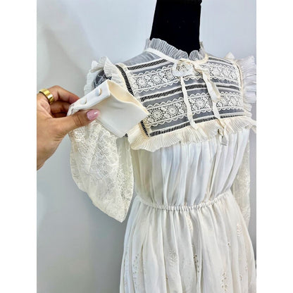 Self Portrait Broderie Mini Dress in Ivory Size 2 Chiffon‎ Lace Mock Neck Lined