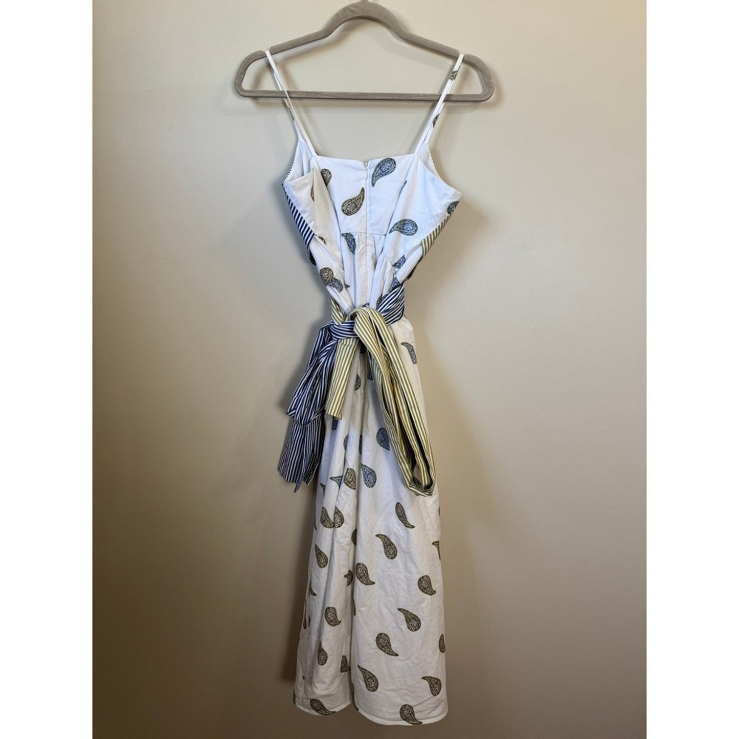 Silvia Tcherassi Mixed Print Paisley Striped Wrap Midi Dress White Blue Olive