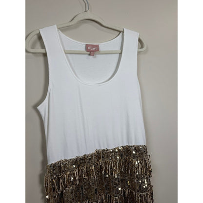 Show Me Your Mumu Sequin Fringe Maxi Dress White Gold Ribbed Tank XL Party NYE