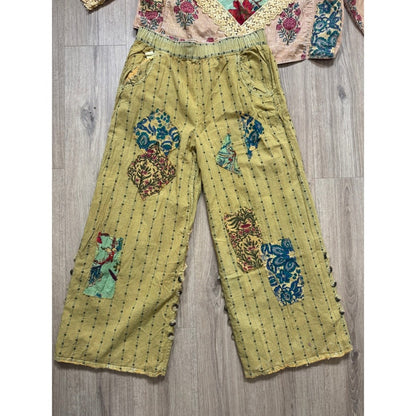 A Rare Bird Floral Patchwork Jacket and Wide Leg Pants Set Bohemian Peach