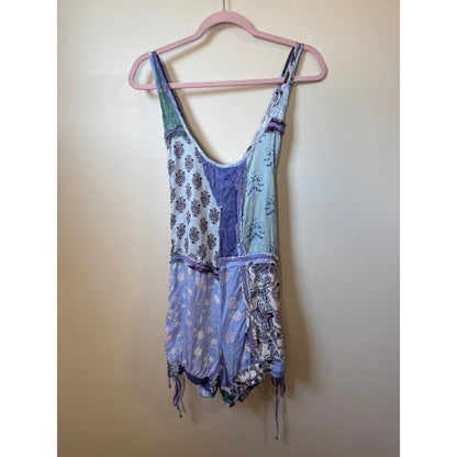 Free People Intimately Adella Mixed Print Romper Blue Combo XS New OB2093696