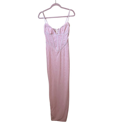 House of CB Romy Pinkesque Corset Maxi Dress Pink Lace Up SB10948 Size S NWT