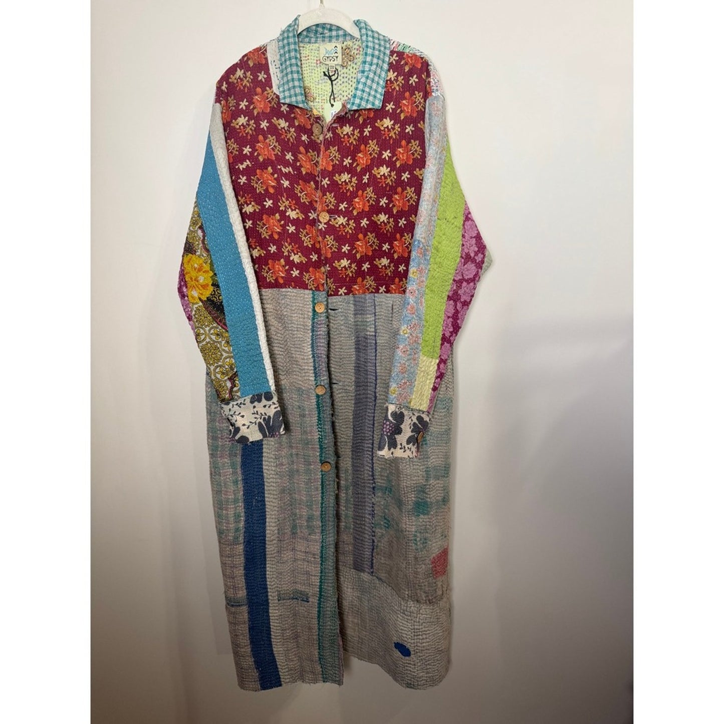 Jaded Gypsy Boho Patchwork Quilted Long Coat Jacket Kimono Multi Color Free Size