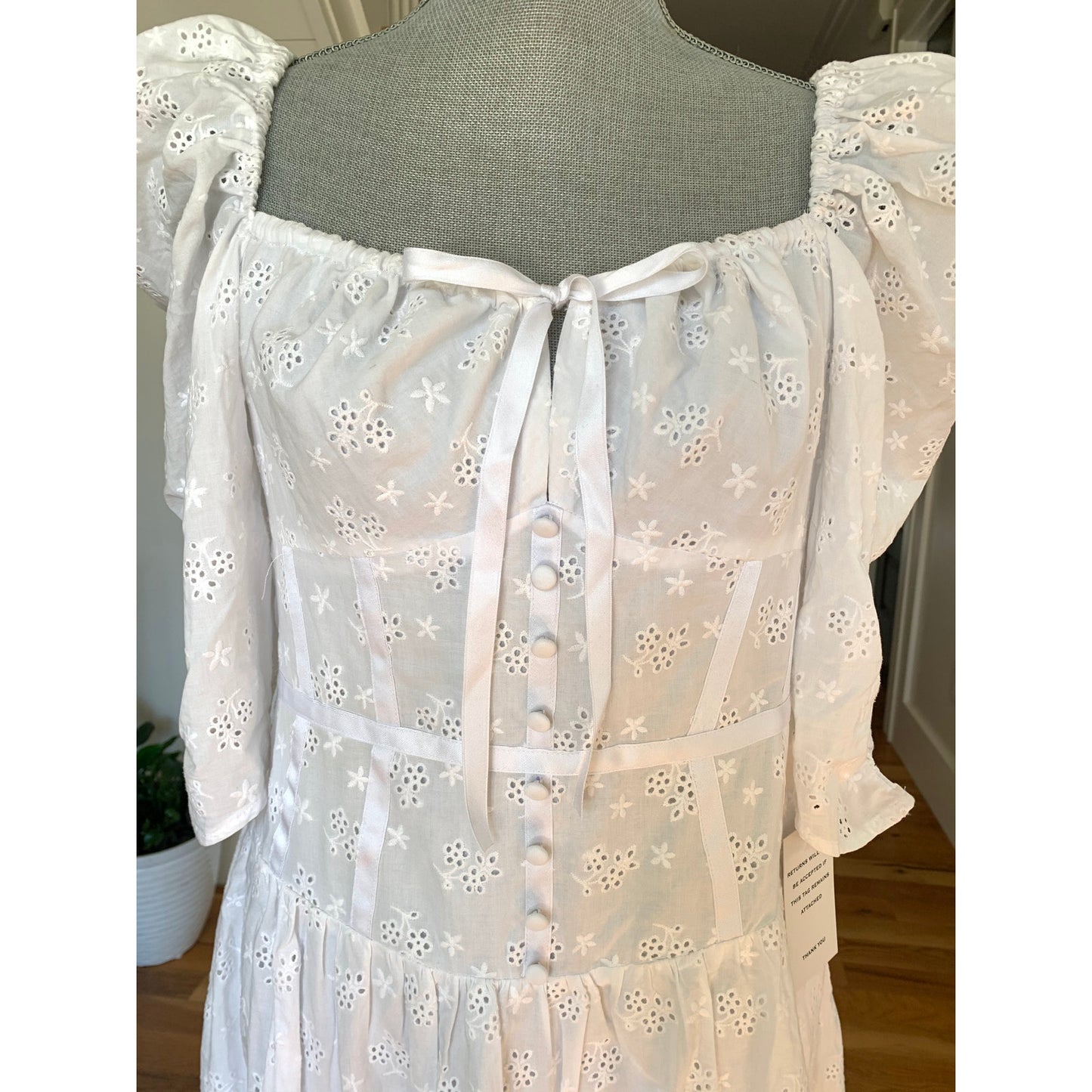 For Love And Lemons Jean Eyelet Corset Midi Dress in White Size XL 3/4 Sleeve