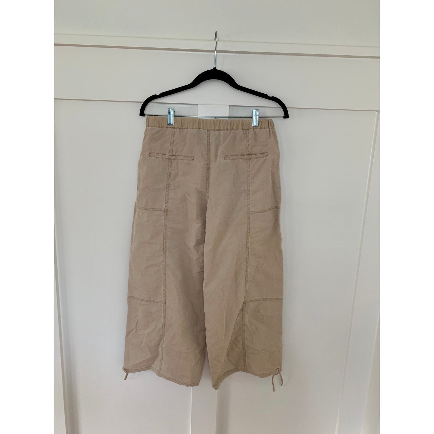 Zara Crop Cargo Trouser Pants in Tan Small Wide Leg Pull On Classic Boho