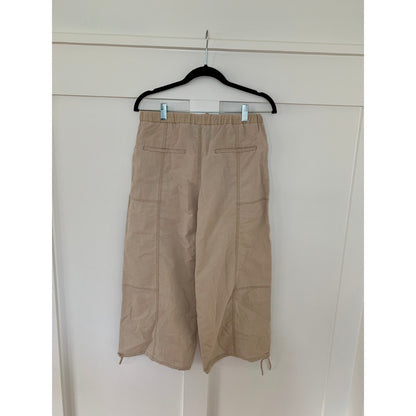 Zara Crop Cargo Trouser Pants in Tan Small Wide Leg Pull On Classic Boho