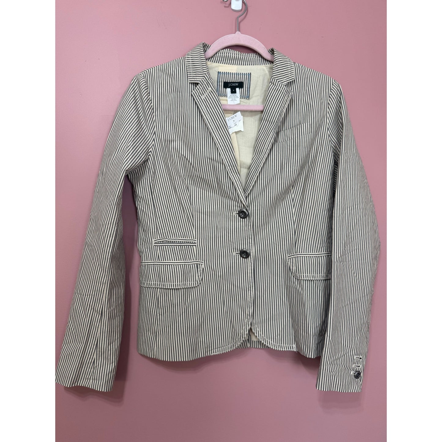 NEW NWT J.Crew 100% Cotton Pin Stripe Button-Front Blazer Size 4