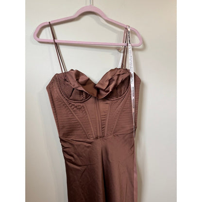 House of CB Brown Satin Corset Cowl Neck Midi Dress Chocolate Boned Bodice NWT