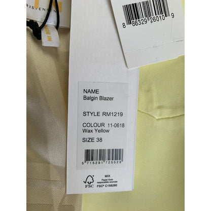 Remain Birger Christensen Balgin Blazer Wax Yellow Size 38 Single Button Pockets