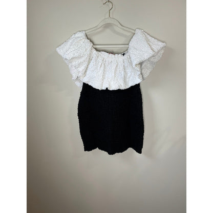 Show Me Your Mumu Anita Mini Dress Black White Textured Off Shoulder Large