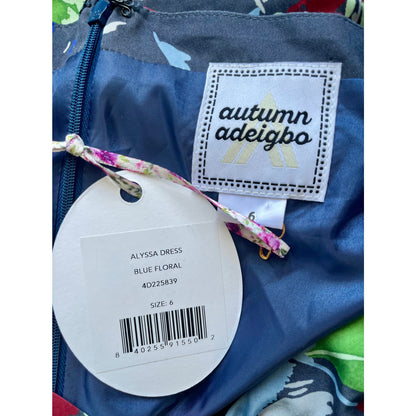 Autumn Adeigbo Alyssa Dress Blue Floral Size 6