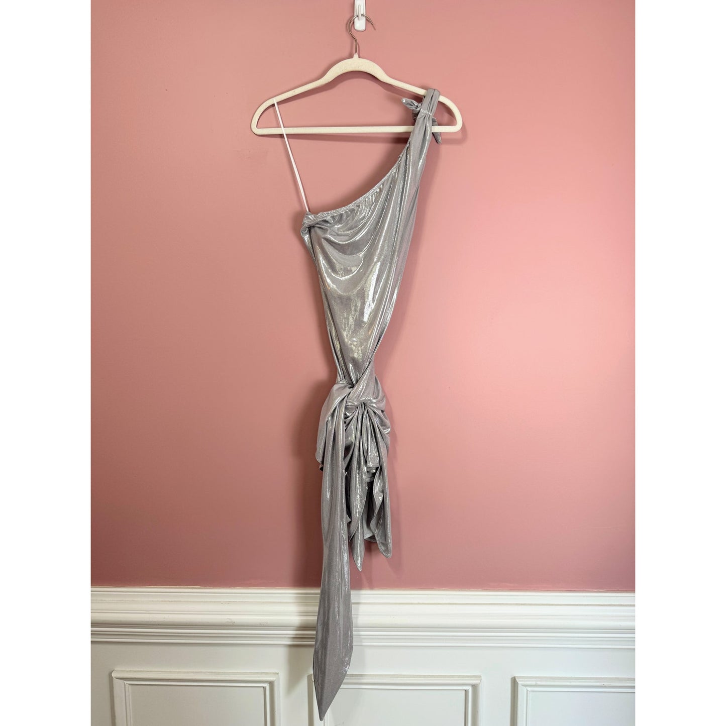 Show Me Your Mumu Genevieve One-Shoulder Wrap Mini Dress Silver Size XS