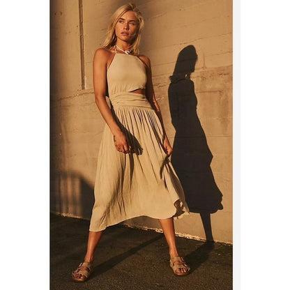 Free People Suki Midi Dress in Neutral Size XL Cutout Sleeveless Tie Back Party