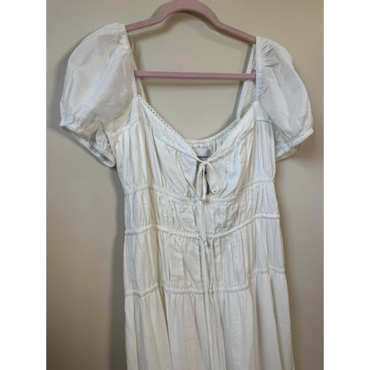 Reformation Rhett Linen Dress White Puff Sleeve Smocked Midi Dress Size 8 NWT