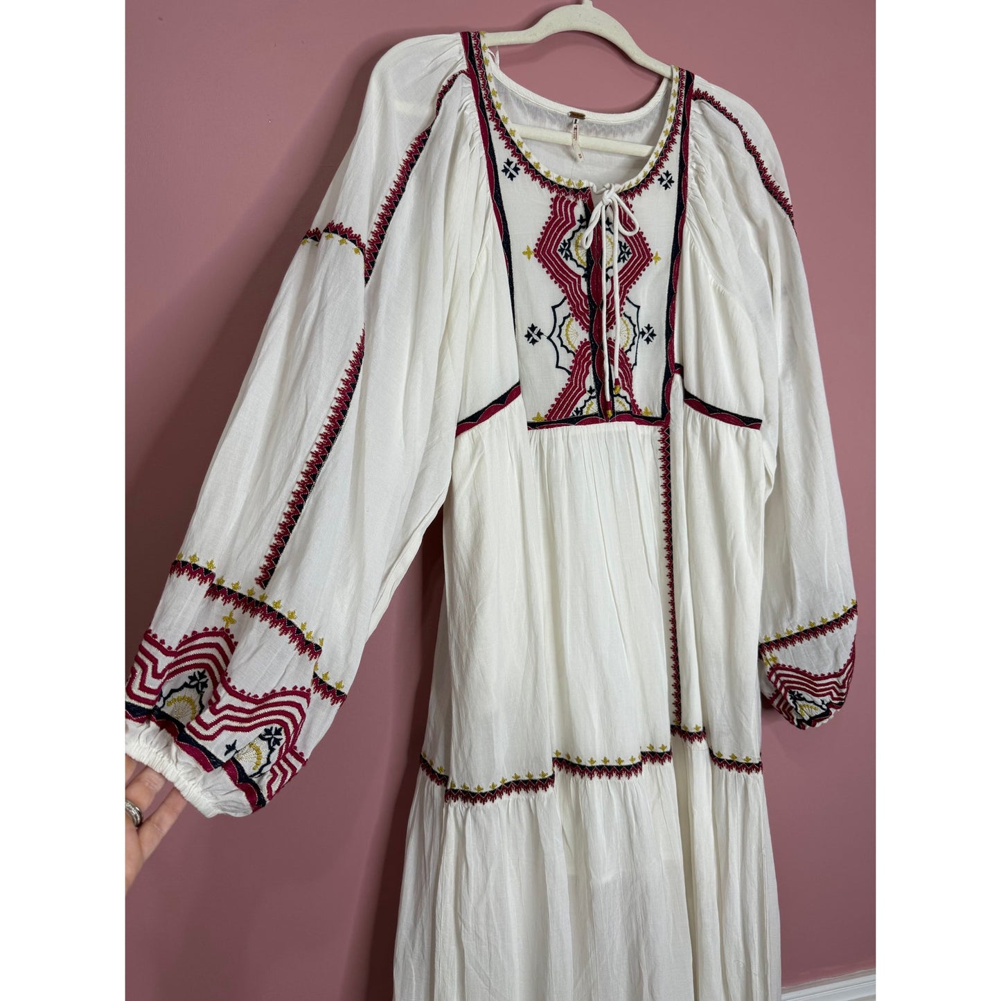 Free People Sweet Escape Midi Dress in White Medium Embroidered Long Sleeve