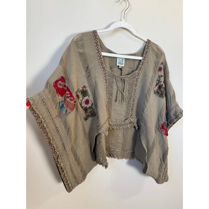 Jaded Gypsy Boho Patchwork Poncho Top Tunic Kimono Khaki